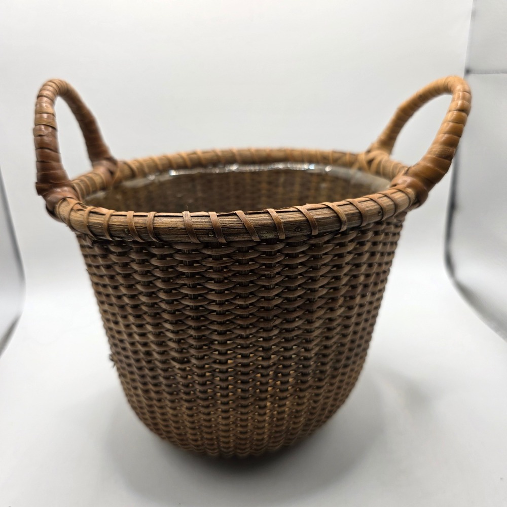 Vintage Nantucket Style Basket Planter  Wooden Base and Plastic Liner